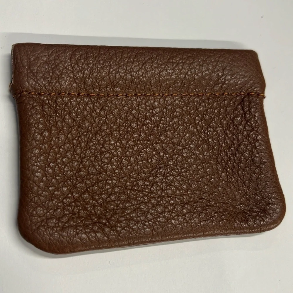 Vintage Brown Pebbled Leather Snap Frame Coin Key Pouch